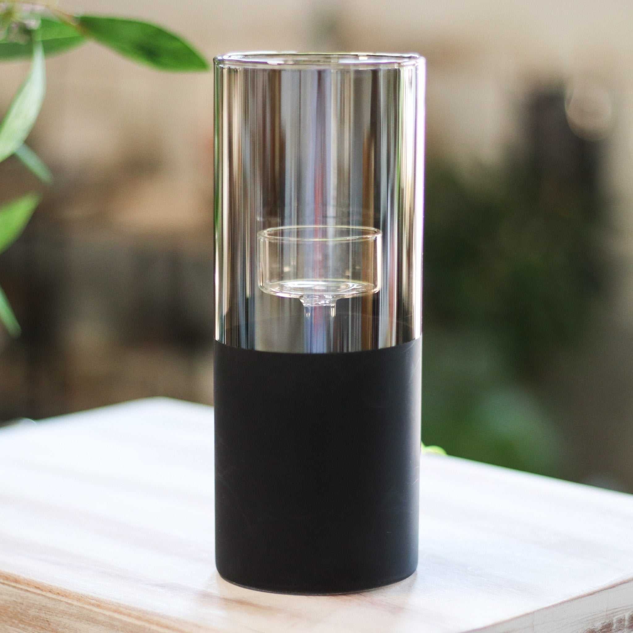 Onyx Smoke Cylinder Tealight Holder Tall - Natura Soylights
