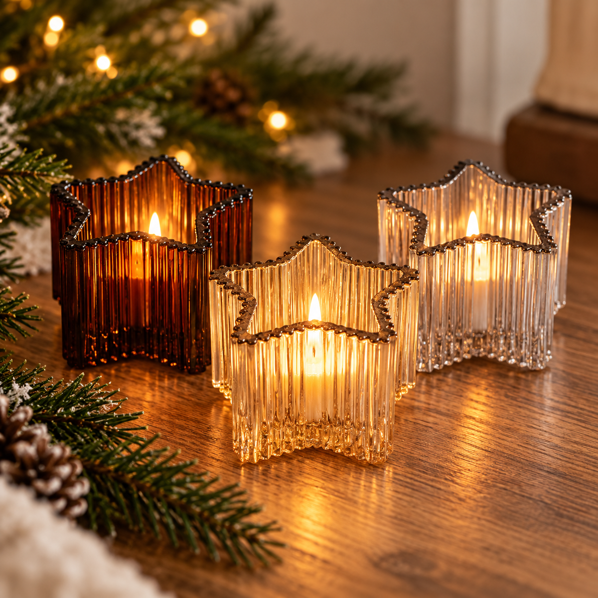 Star Empire Glass Candle Holders Set Of 3