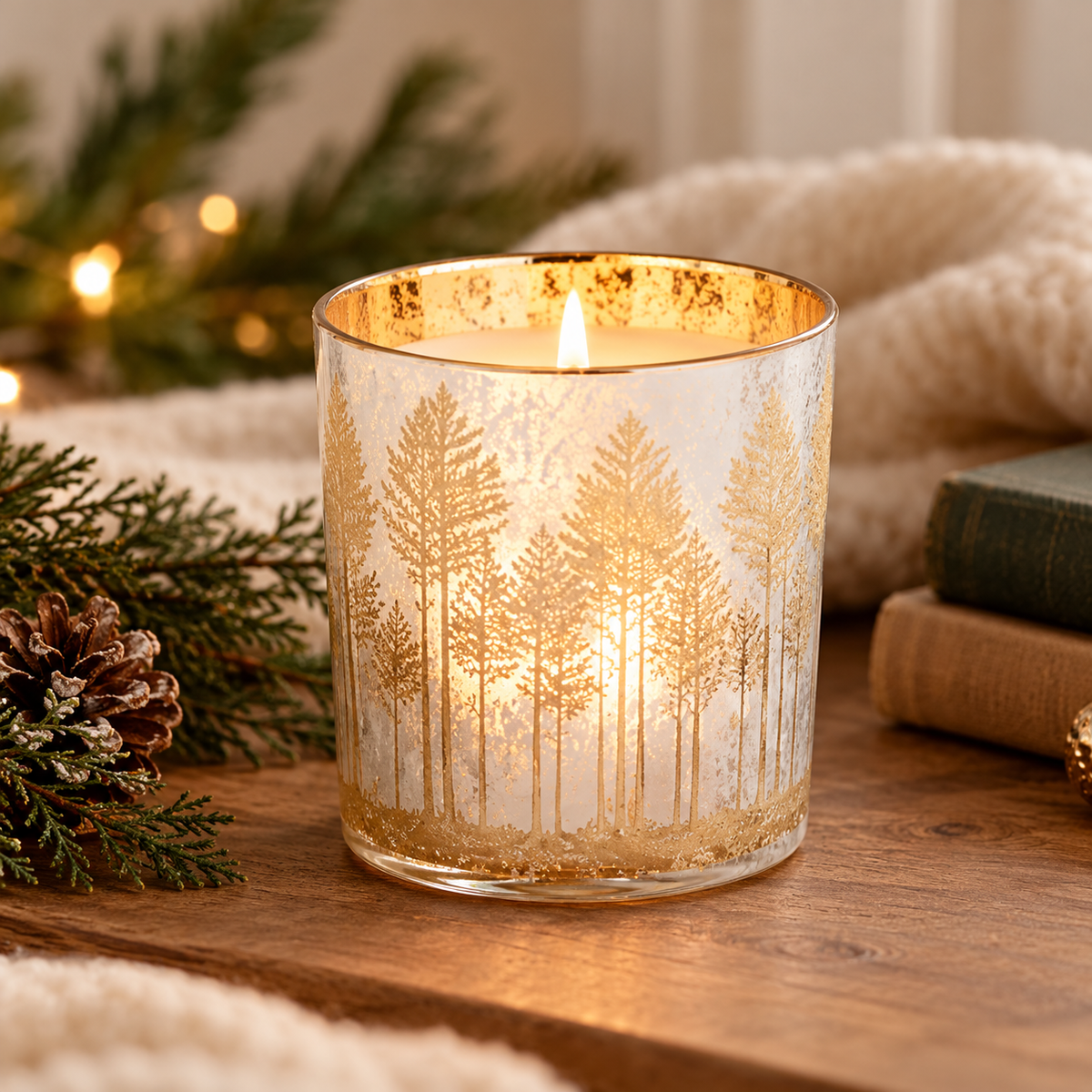Refill Candle Holder- Frost pine trees