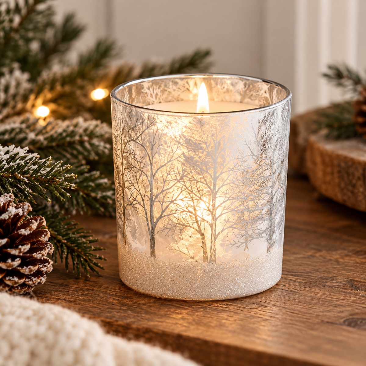 Refill Candle Holder- Silver Winter Forest