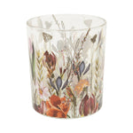 A00158:Clear glass votive holder w/ spring flower pattern - Natura Soylights