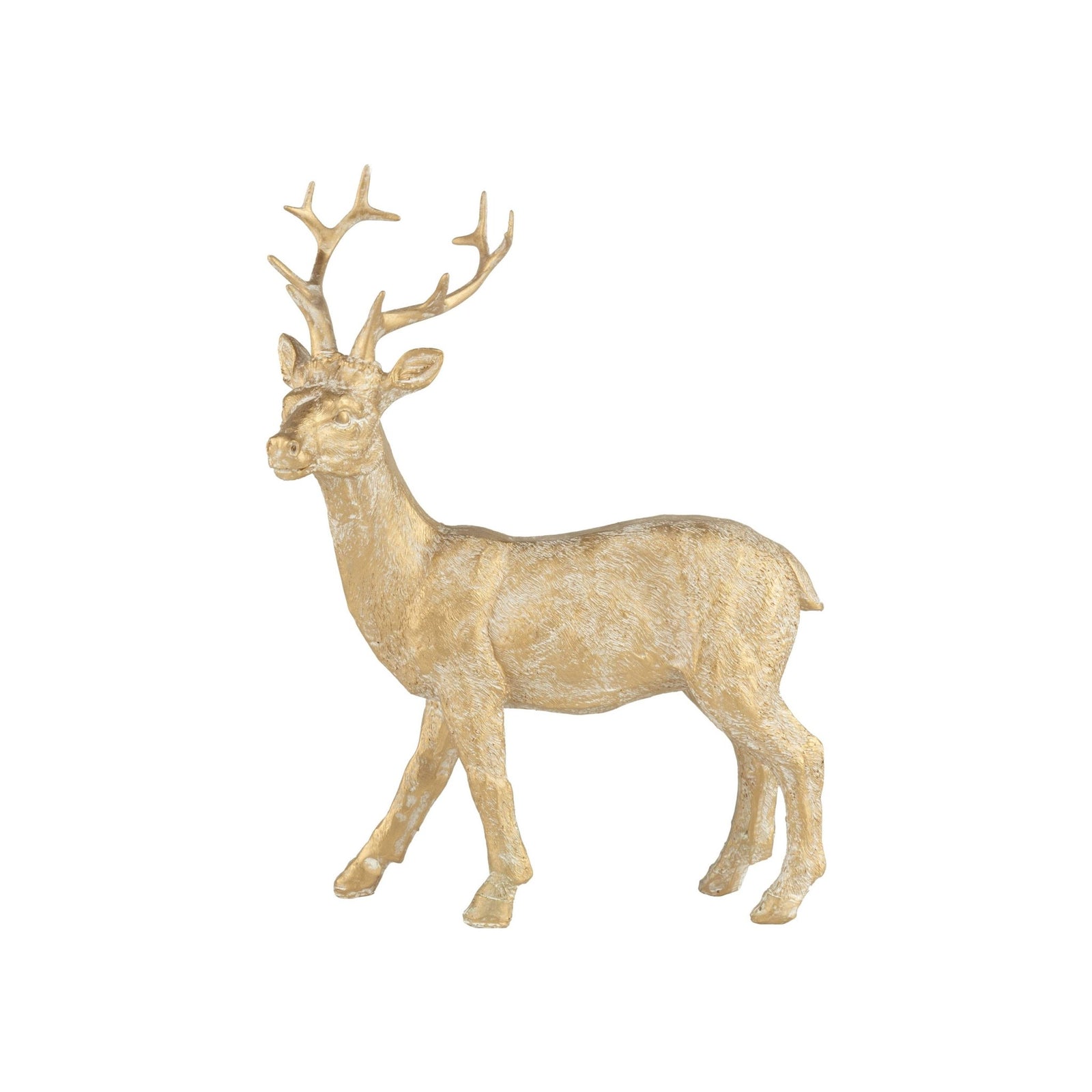 A21688: Resin tabletop standing rdeer,gold,white wash,8.5in - Natura Soylights