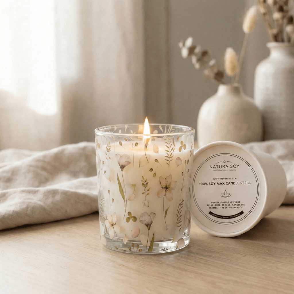 Floral Glass Refill Candle Holder - Natura Soylights