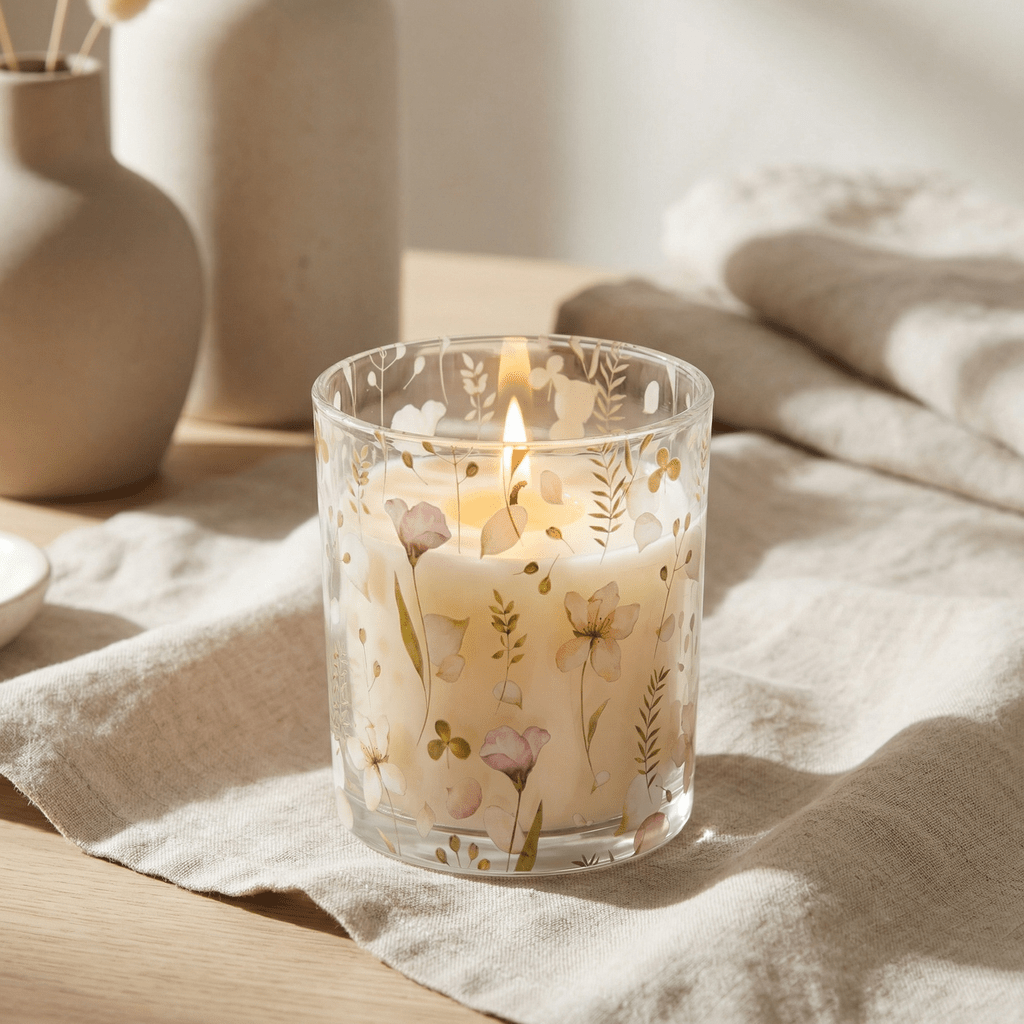 Floral Glass Refill Candle Holder - Natura Soylights