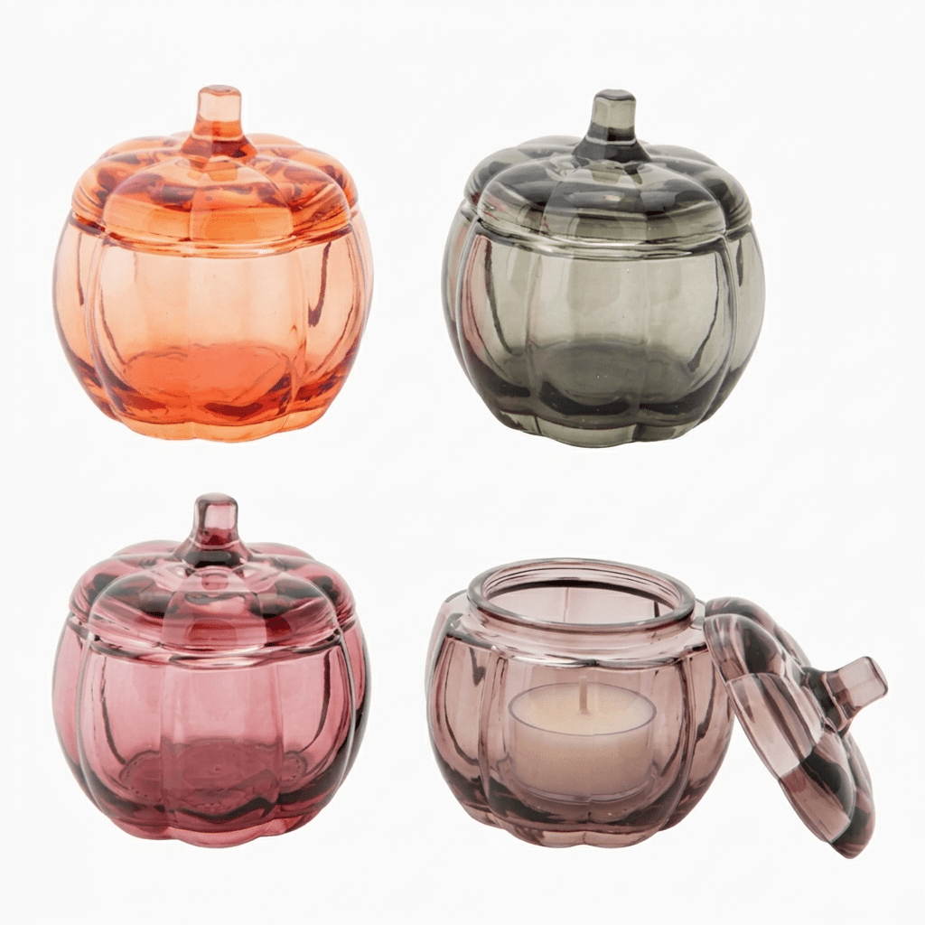 Glass Pumpkin Tealight Holder Set | Fall Home Décor | Set of 4 - Natura Soylights