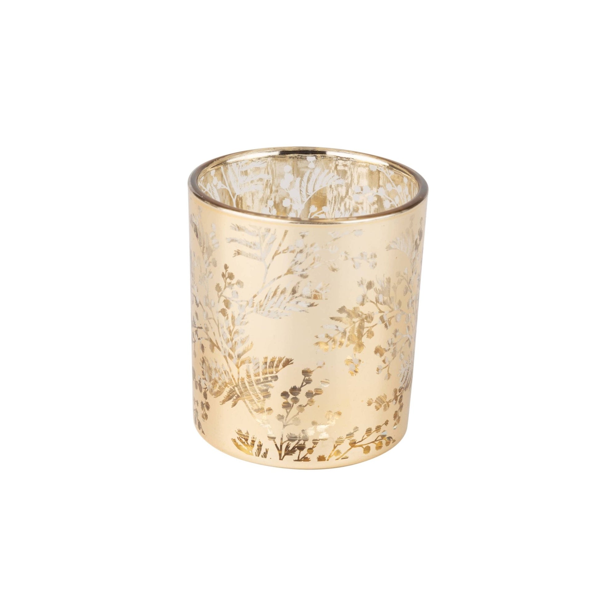 Gold Leaves & Berries Glass Tealight Holder - Natura Soylights