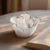 Gold Tipped White Flower Ceramic Tealight Holder - Natura Soylights