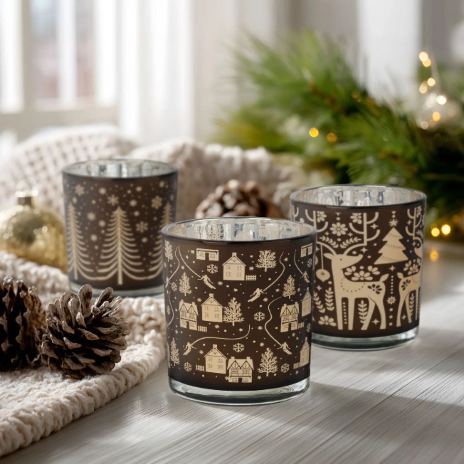 Holiday Trio Glass Candle Holder Set - Natura Soylights