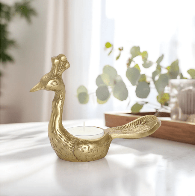 Peacock Gold Tealight Holder - Natura Soylights