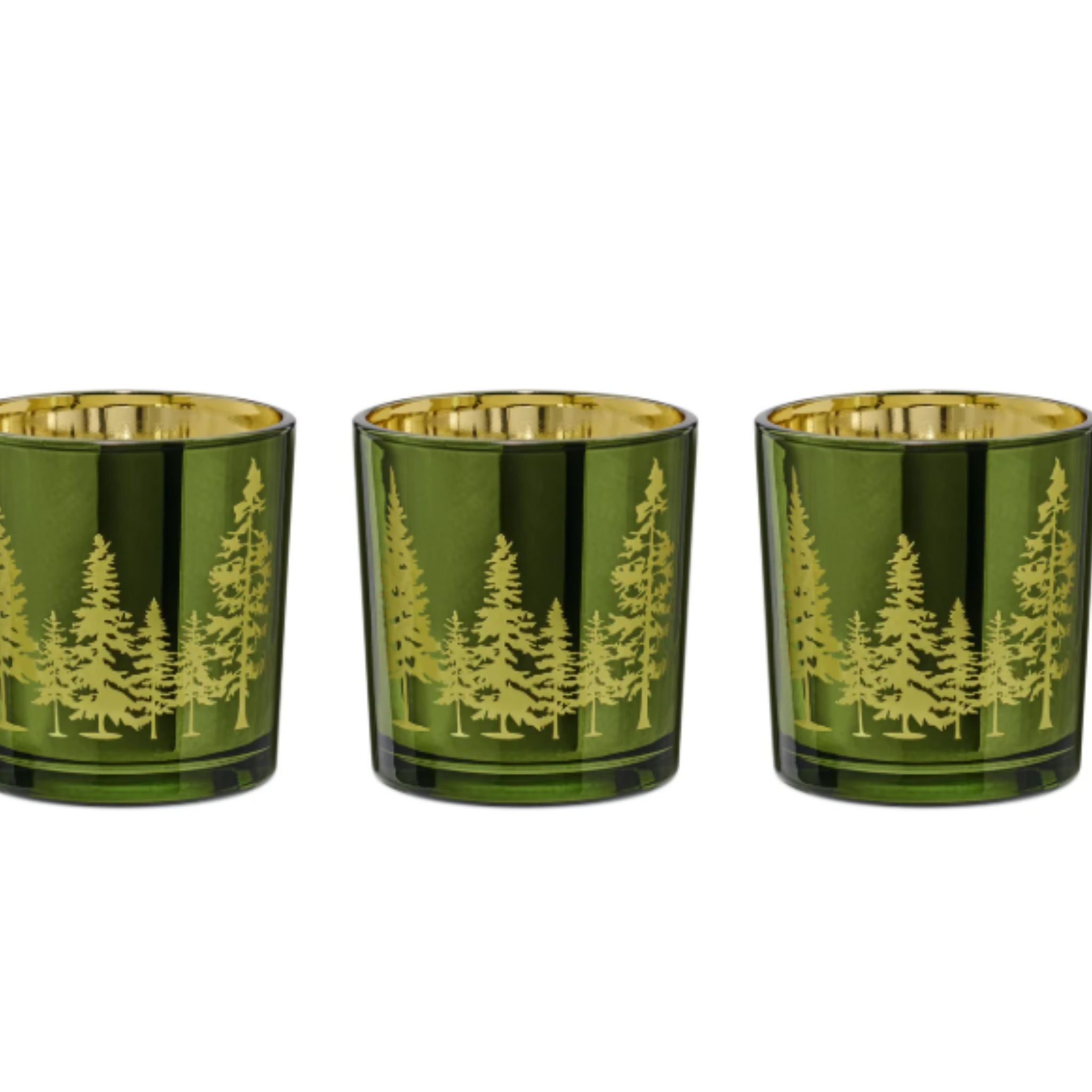 Pine Ridge Silhouette Green Glass Candle Holder Set - Natura Soylights