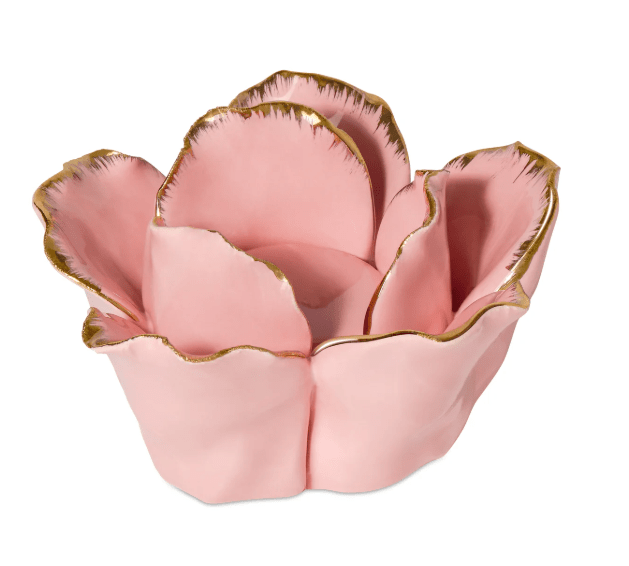 Rose Gold Tipped Pink Flower Ceramic Tealight Holder - Natura Soylights