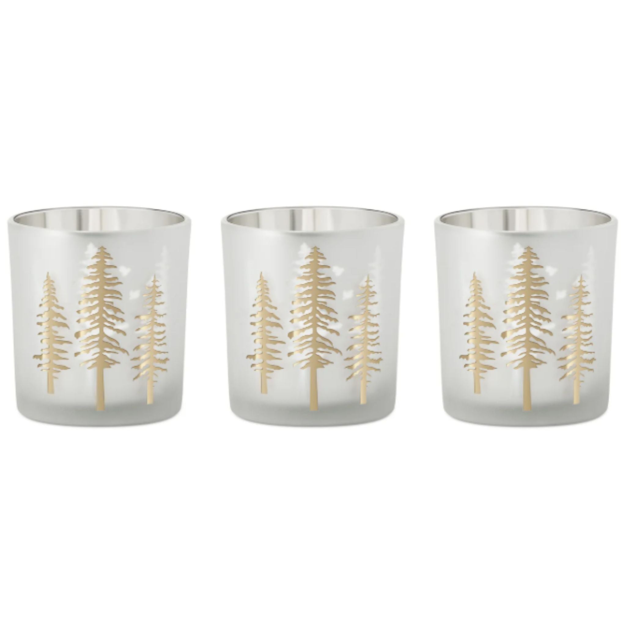 Woodland Pine Etched Mirror Glass Candle Holder Set - Natura Soylights