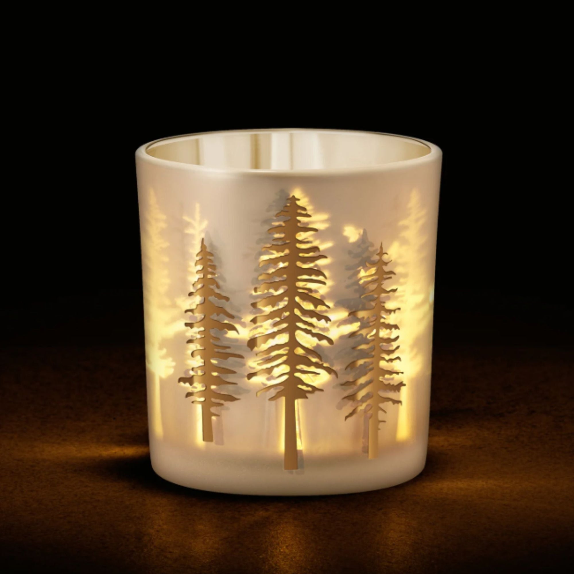 Woodland Pine Etched Mirror Glass Candle Holder Set - Natura Soylights